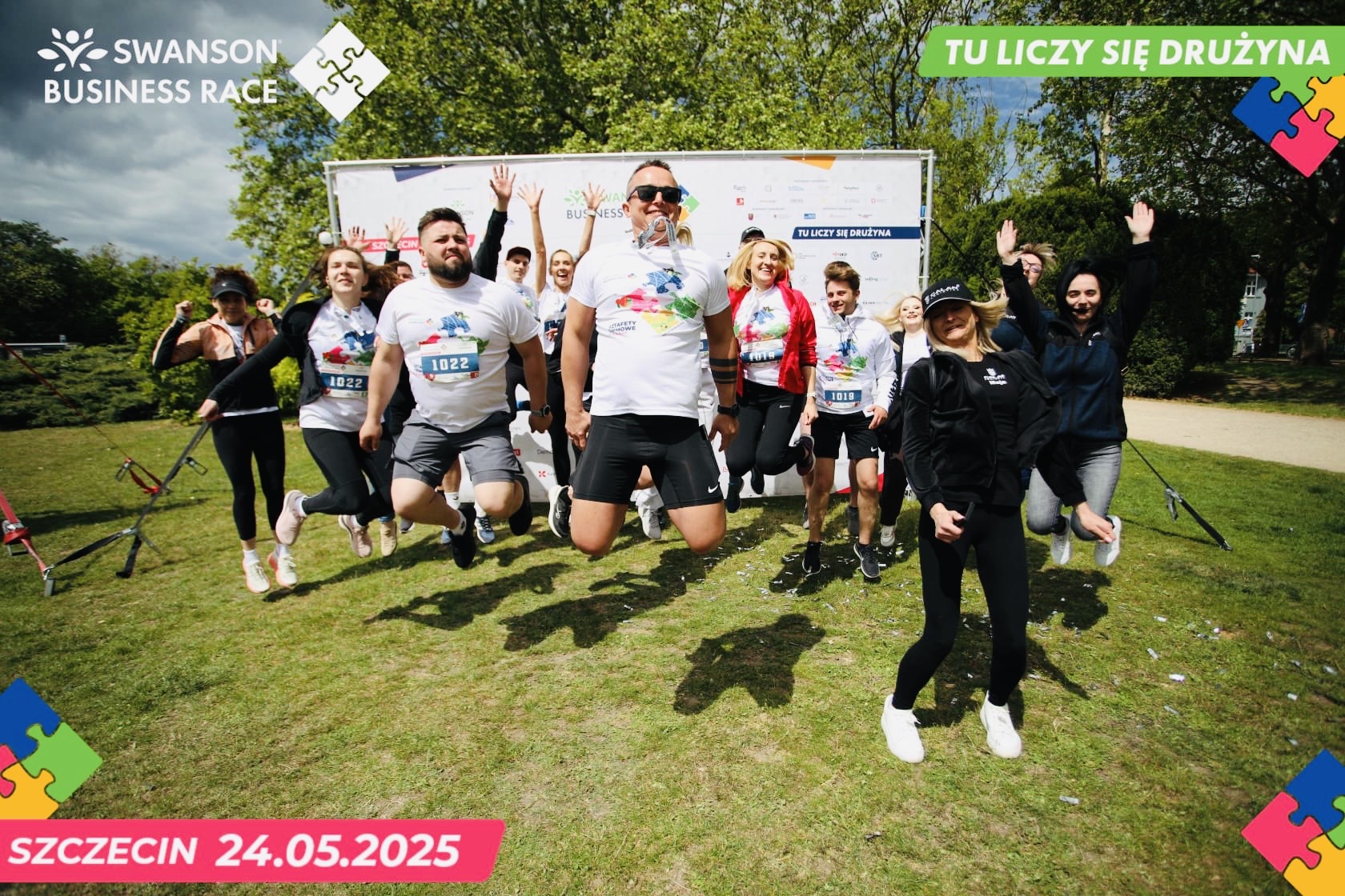 Radość drużyny Galan Logistics po biegu Swanson Business Race 2025 – sportowy sukces i emocje